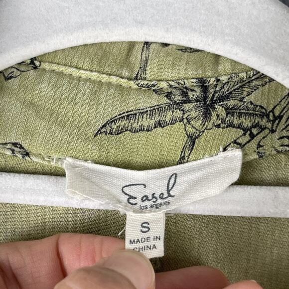 Easel Dress Small Green Tiger Print Button Front Midi Boho Safari Slits Roll Tab - Picture 10 of 16